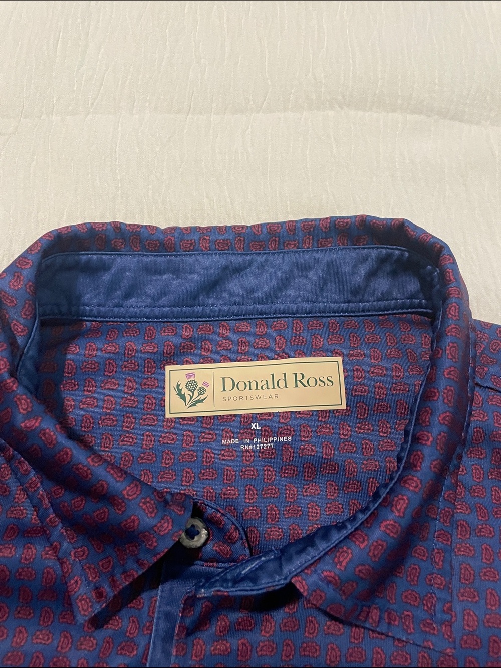 Donald Ross Men's Navy Blue & Red Patterned Casual Button-Down Shirt